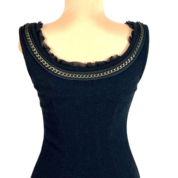 Kate Spade Evia Black Wool Bouclé Chain Ruffle Dress 2 Elegant Old Money Luxury - Picture 9 of 13